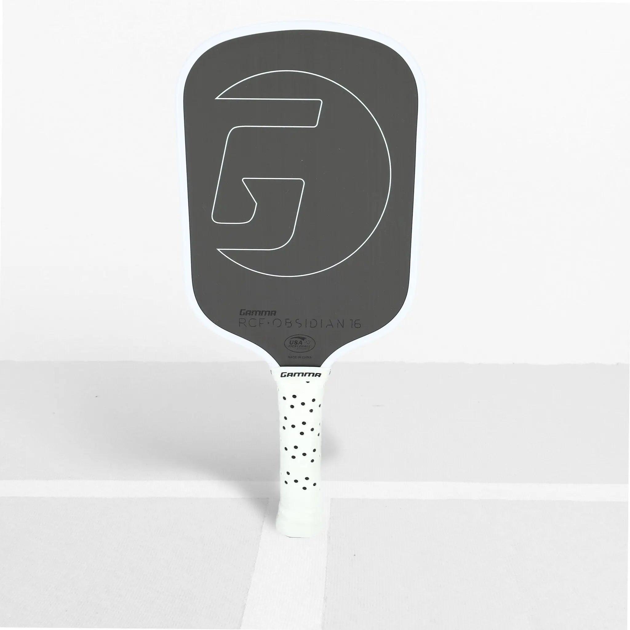 The GAMMA Obsidian 16, a matte-black raw carbon-fiber pickleball paddle.