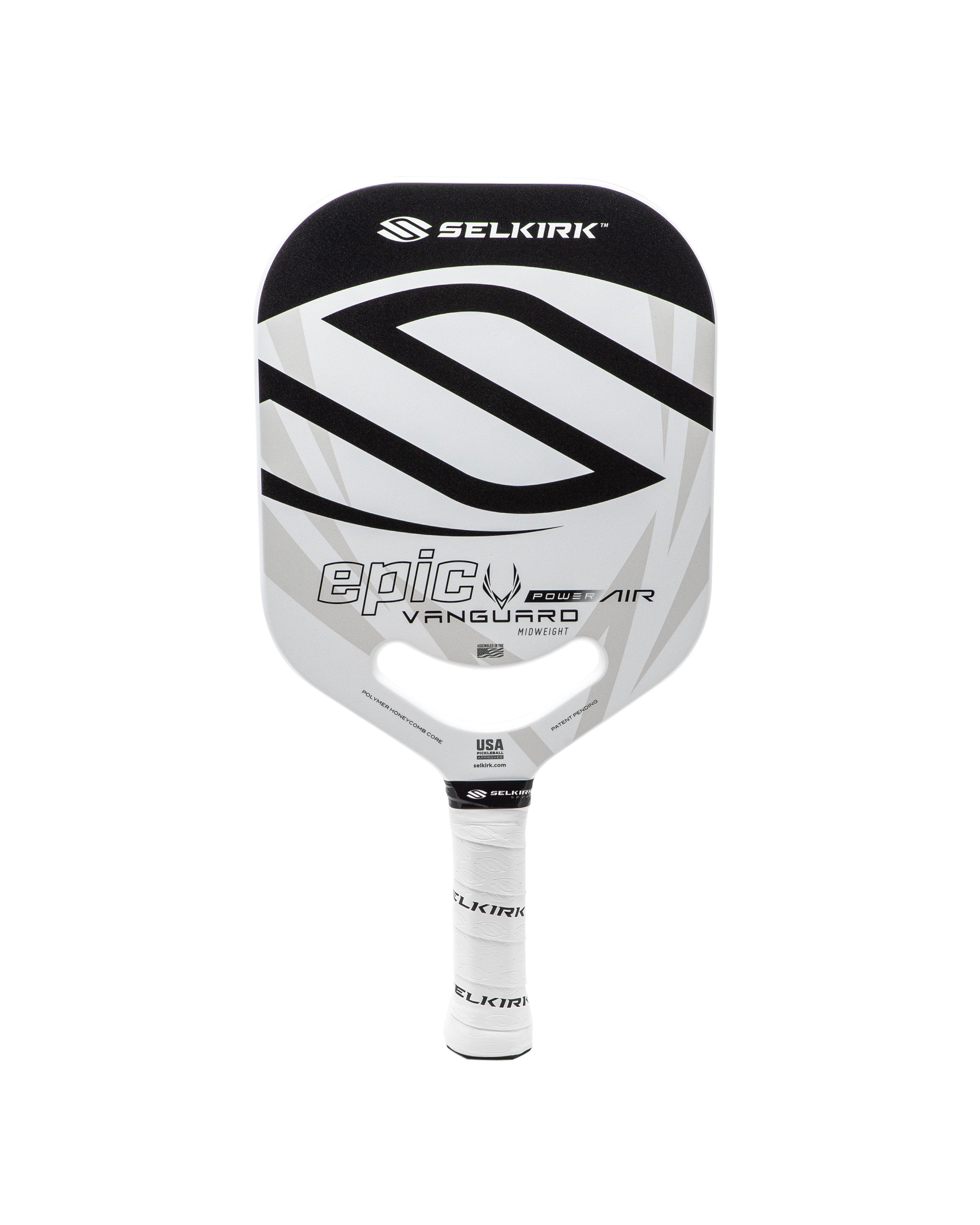 The Selkirk Vanguard Power Air, an elongated carbon-fiber pickleball paddle.