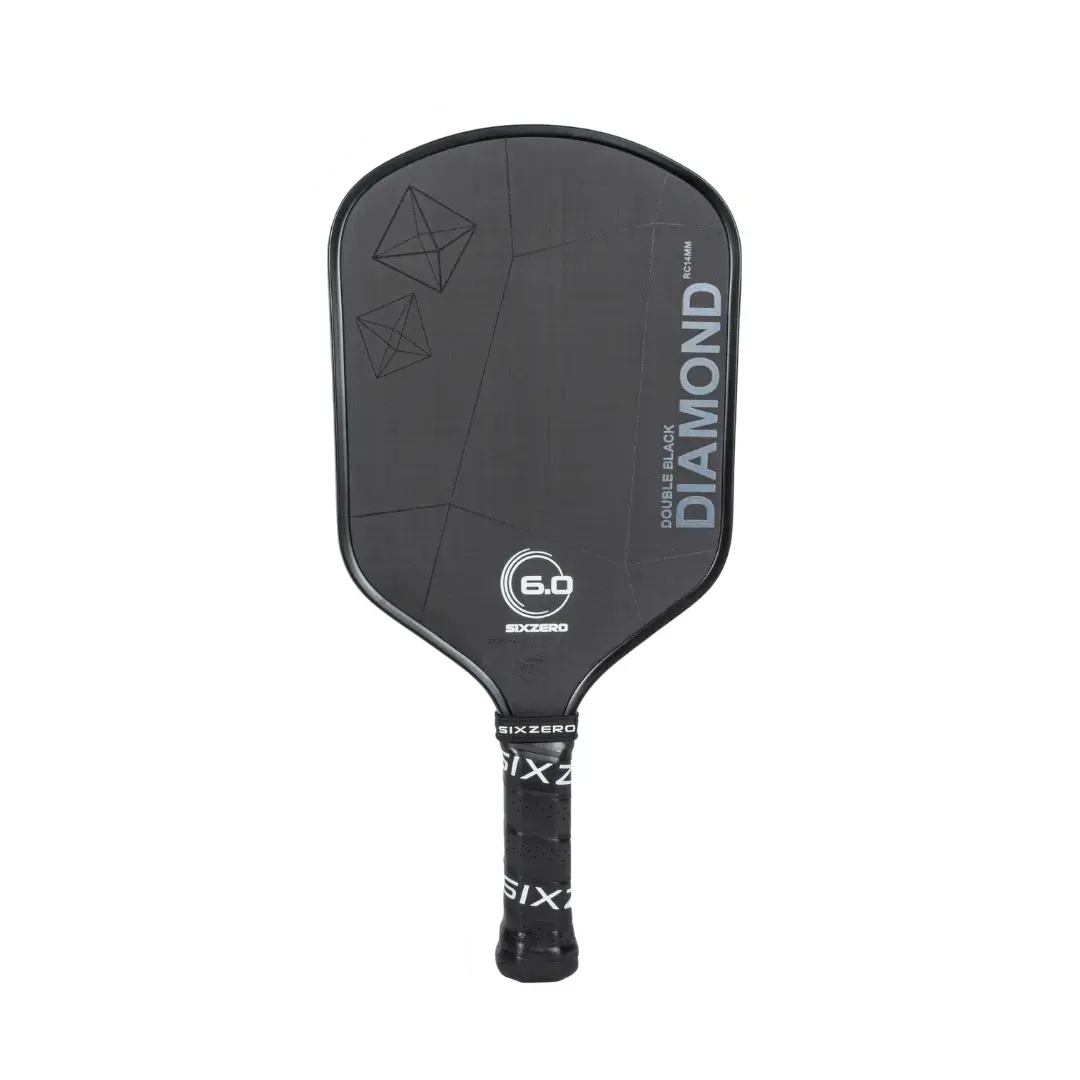 The Six Zero Double Black Diamond Control, a raw carbon-fiber pickleball paddle.