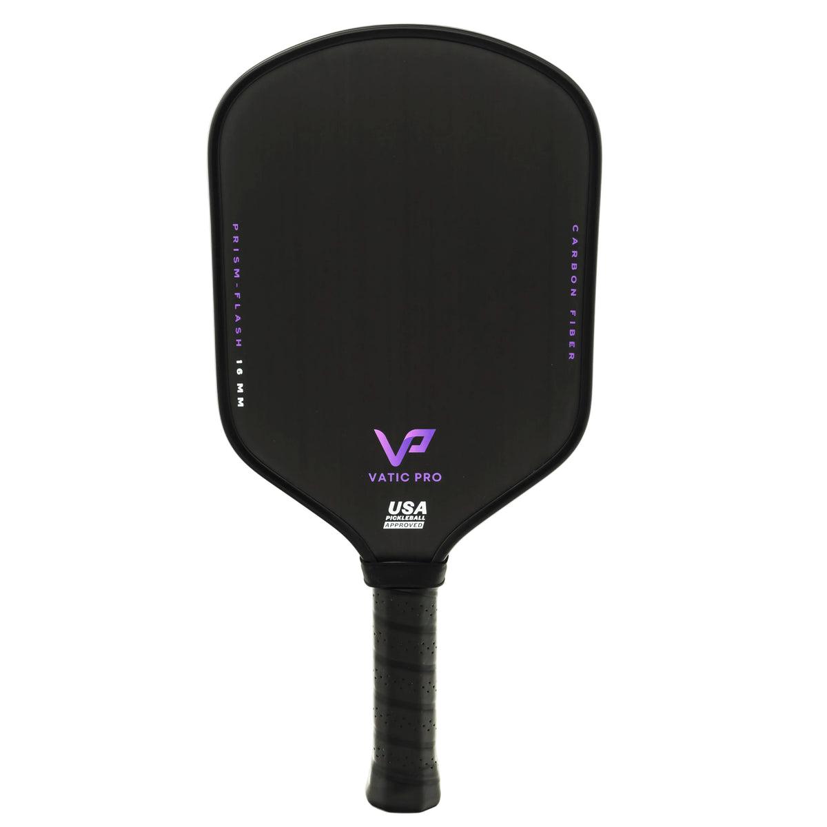 The Vatic Pro Prism Flash, a hybrid raw carbon-fiber pickleball paddle.